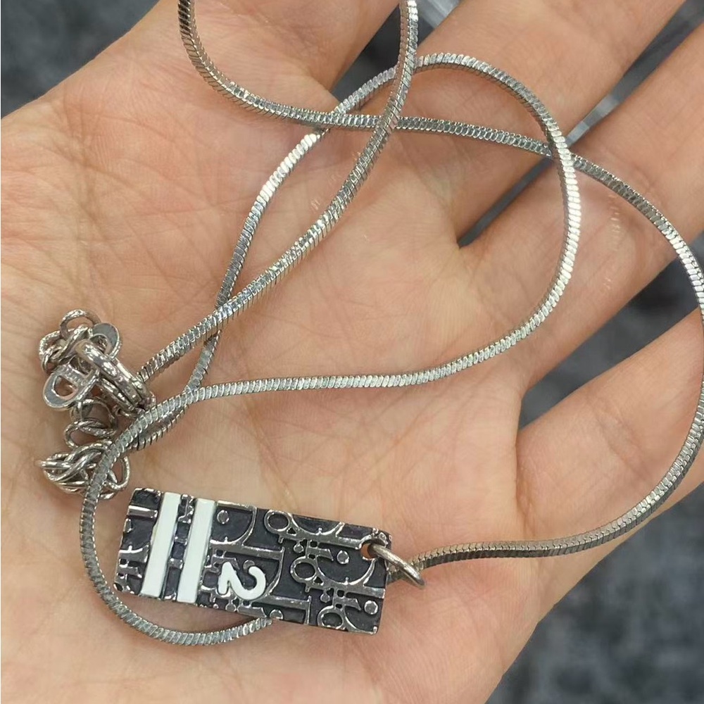 Dior Black And Silver Rectangular Pendant Necklace - image 4